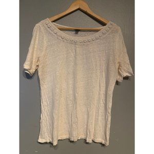 Ann Taylor - Knit Shirt with Beaded Collar - L